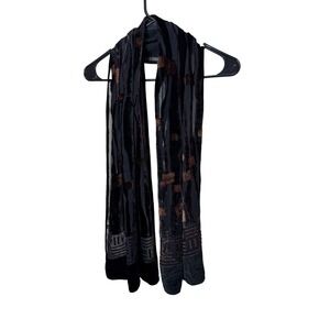 Black Velvet Silk Viscose Sheer Burnout Geometric Pattern Scarf